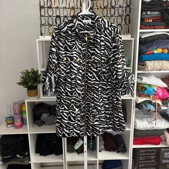 CALVIN KLEIN 100% LINEN SIZE 1X Zebra Print Women's Jacket - Picture 4 of 6